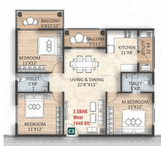 Unit plan - 1065 sq.ft.