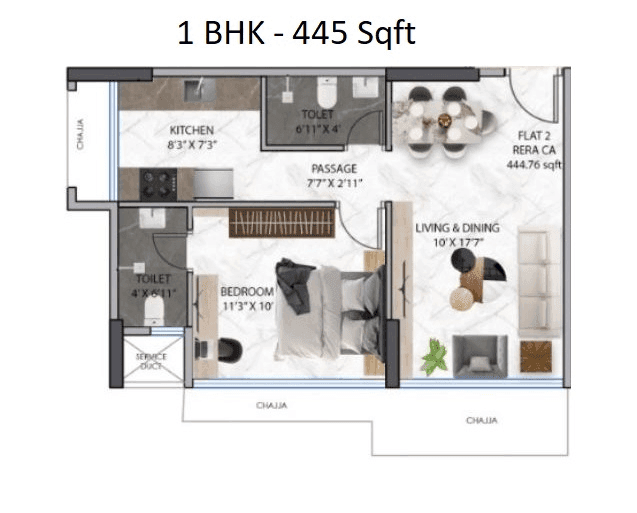 Unit plan - 445 sq.ft.
