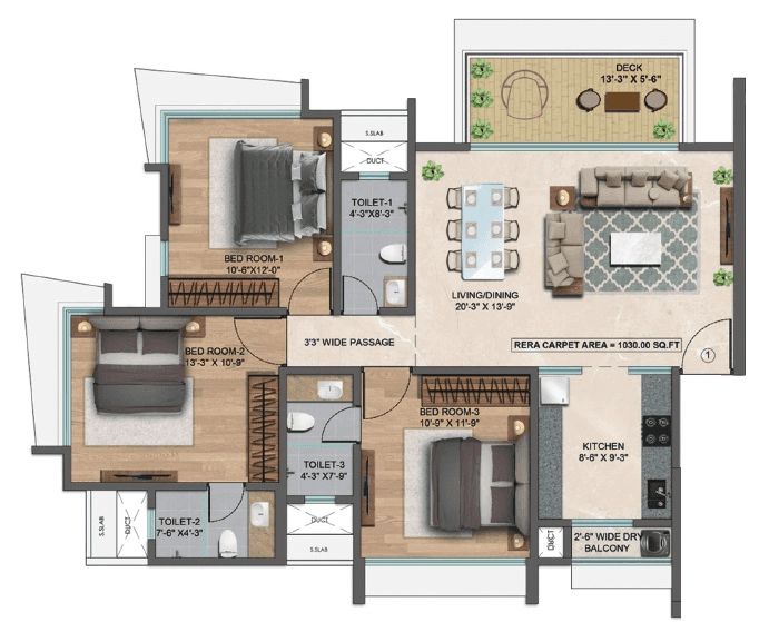 Unit plan - 1030 sq.ft.