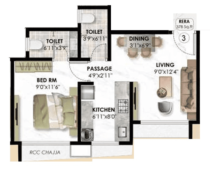Unit plan - 378 sq.ft.