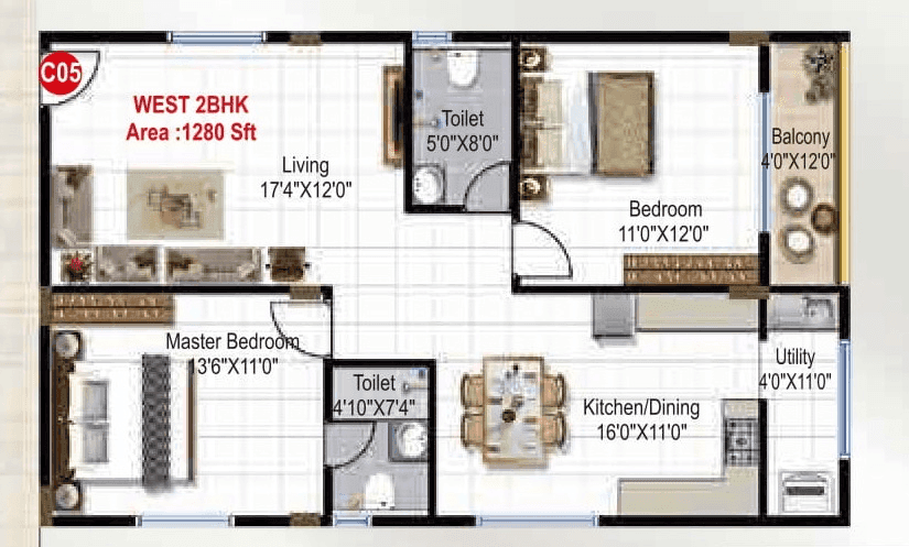 Unit plan - 844 sq.ft.