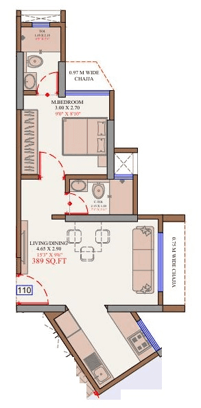 Unit plan - 389 sq.ft.