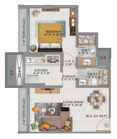 Unit plan - 431 sq.ft.
