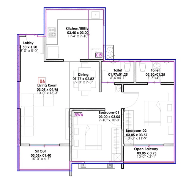 Unit plan - 764 sq.ft.
