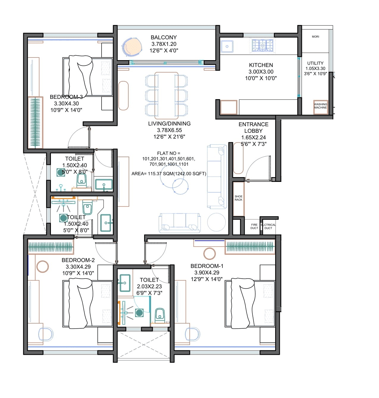 Unit plan - 1242 sq.ft.