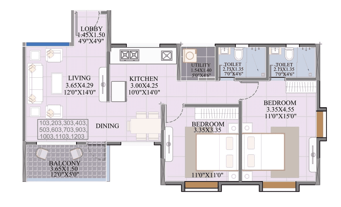 Unit plan - 809 sq.ft.