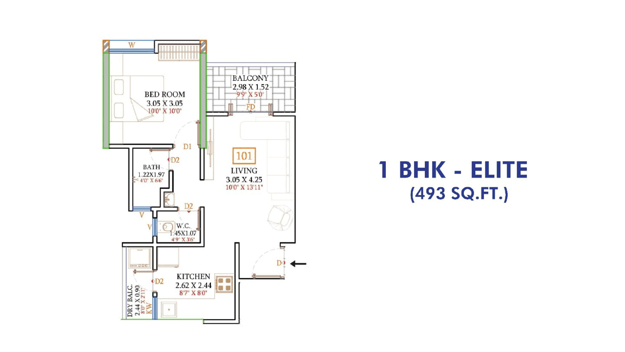 Unit plan - 493 sq.ft.