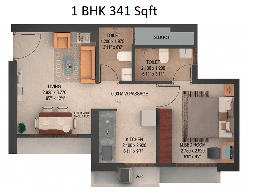 Unit plan - 341 sq.ft.