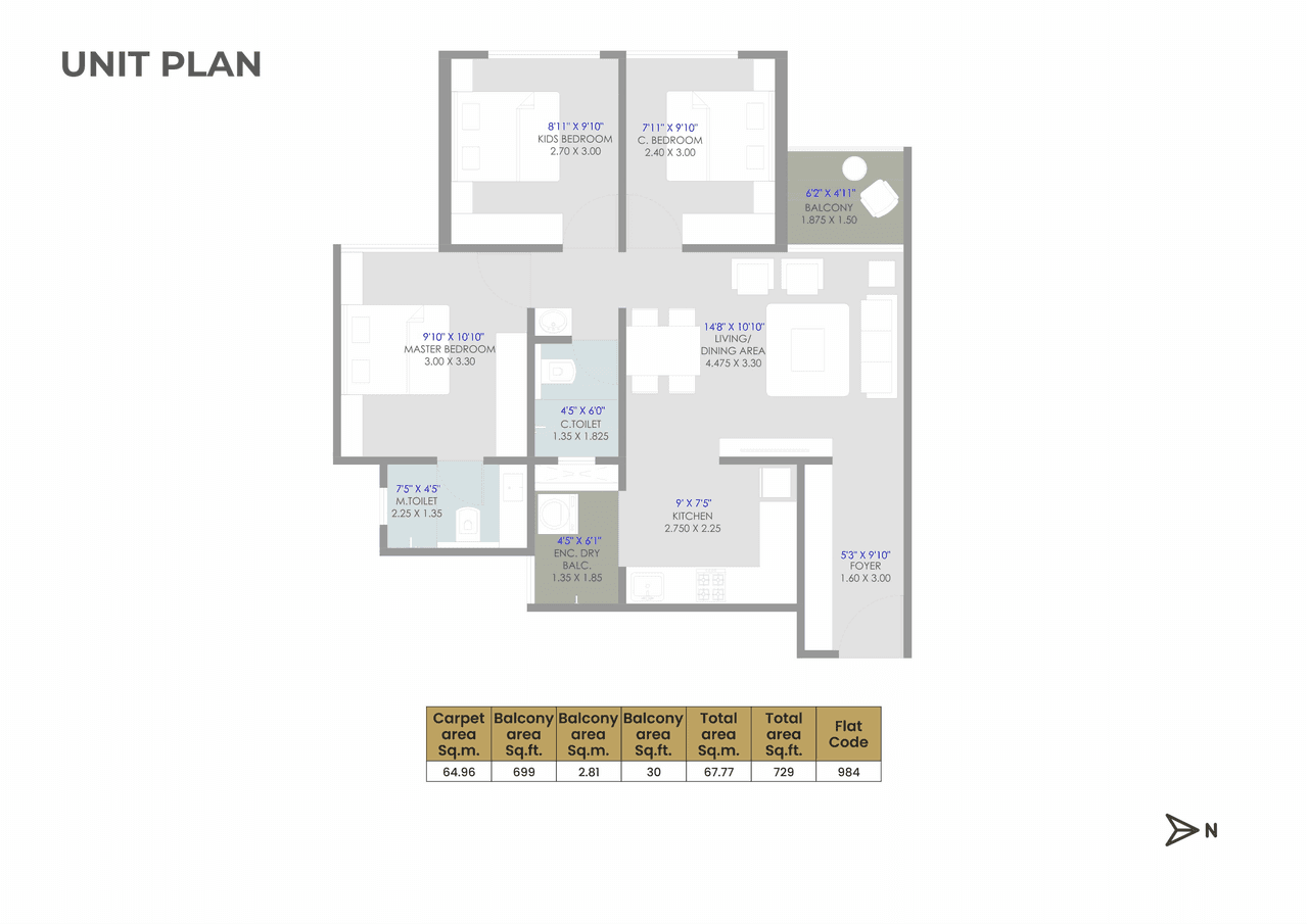Unit plan - 729 sq.ft.