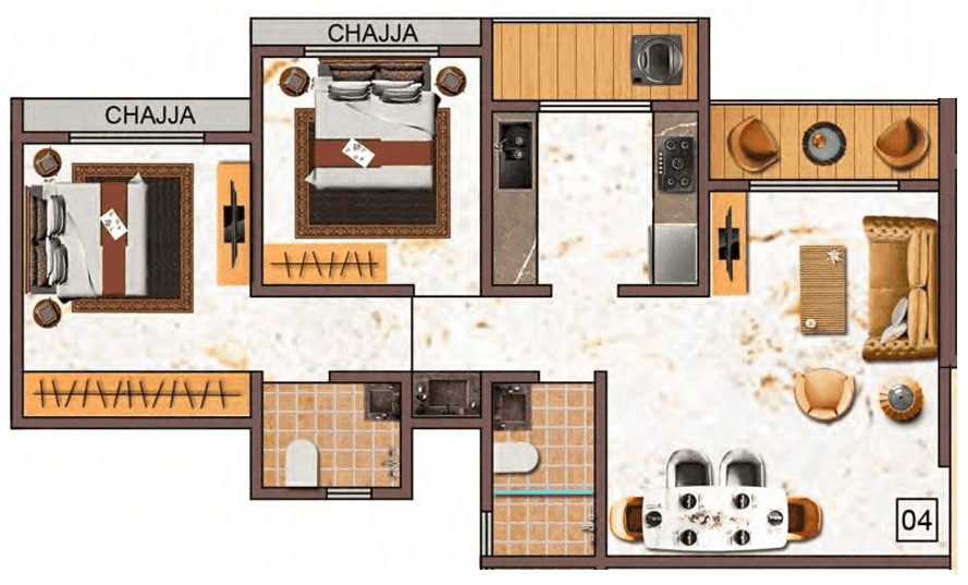 Unit plan - 734 sq.ft.