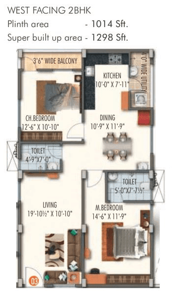 Unit plan - 974 sq.ft.