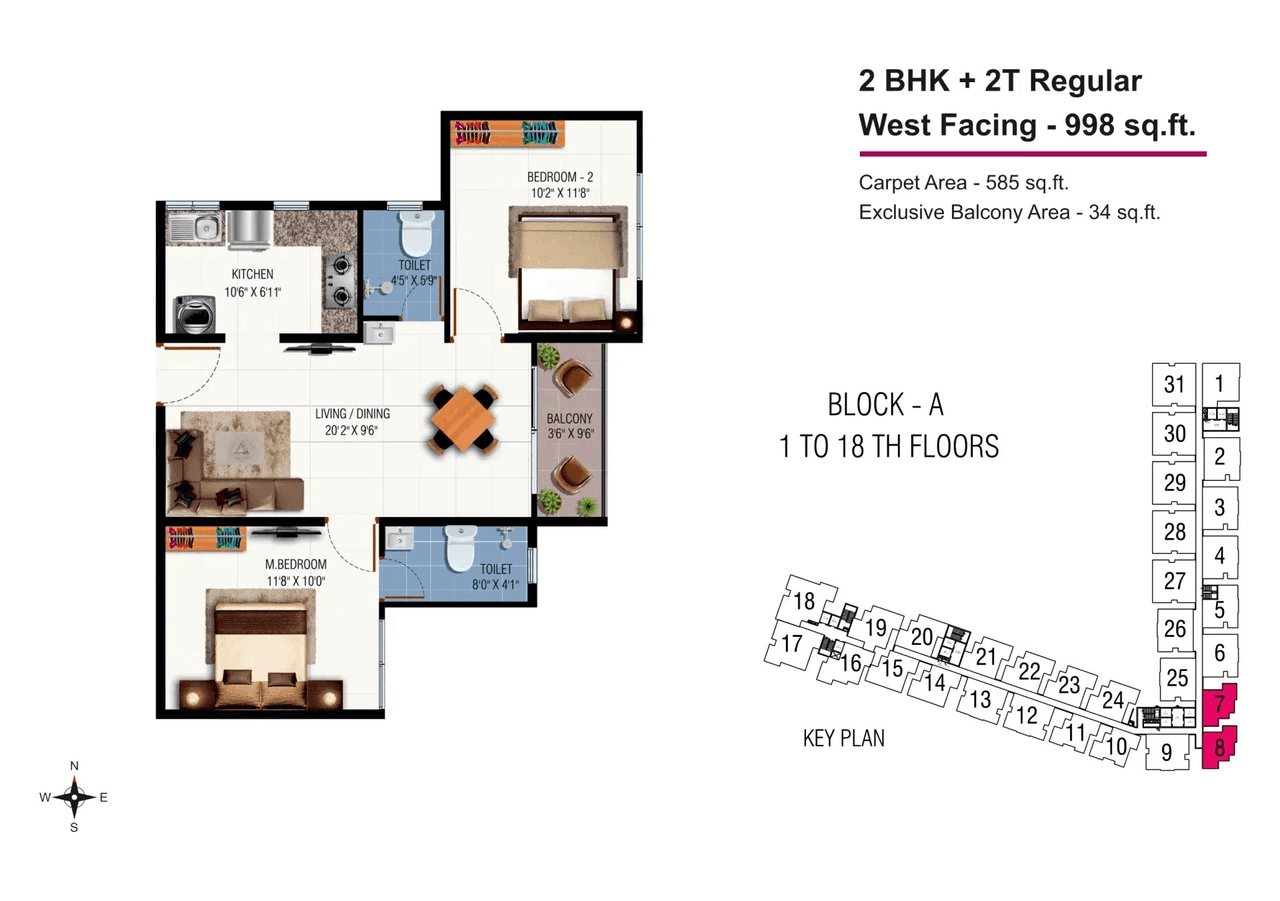 Unit plan - 698 sq.ft.