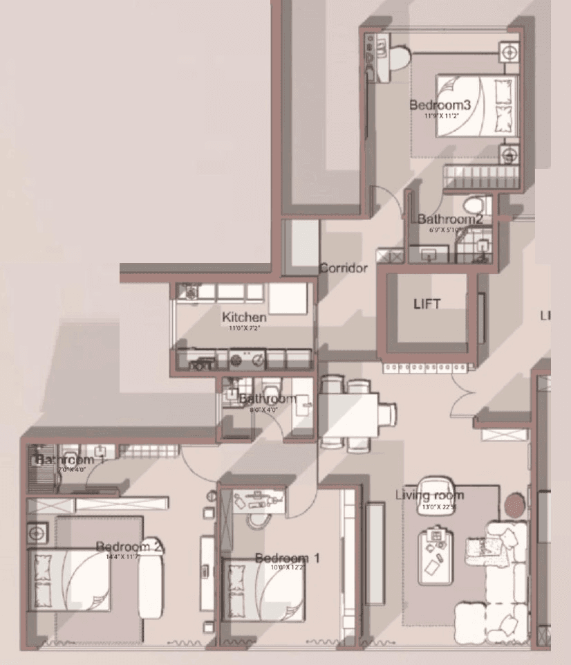 Unit plan - 1421 sq.ft.