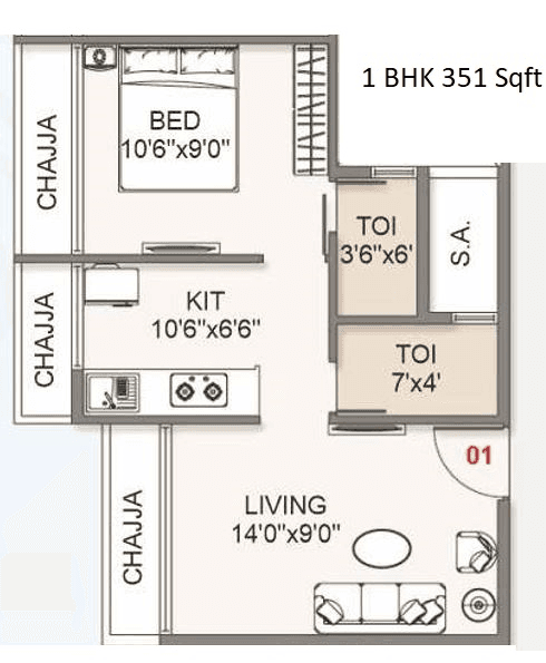 Unit plan - 351 sq.ft.