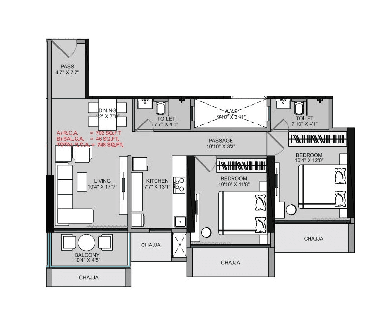 Unit plan - 748 sq.ft.