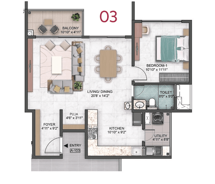 Unit plan - 737 sq.ft.