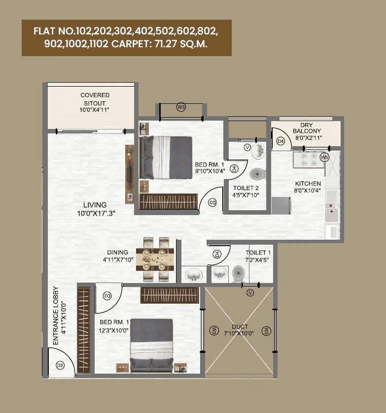 Unit plan - 767 sq.ft.