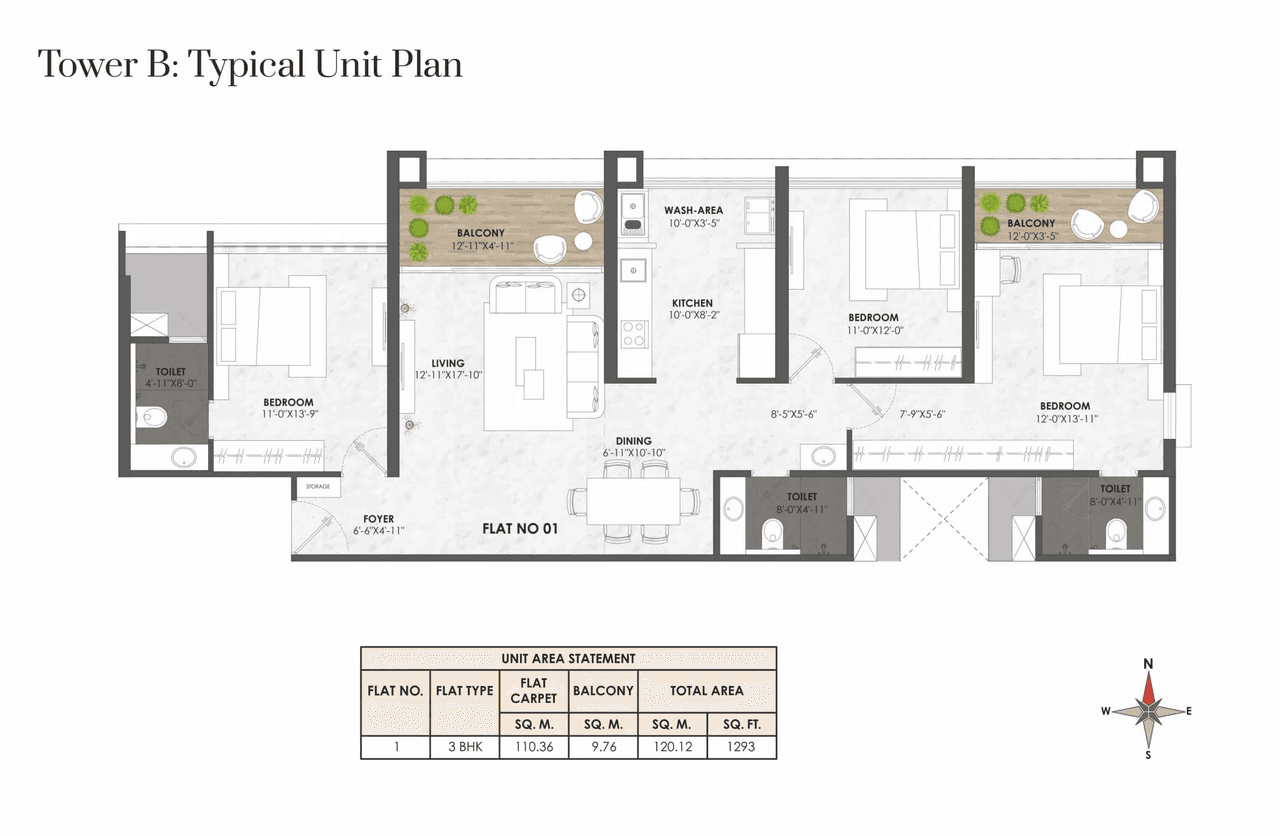 Unit plan - 1293 sq.ft.