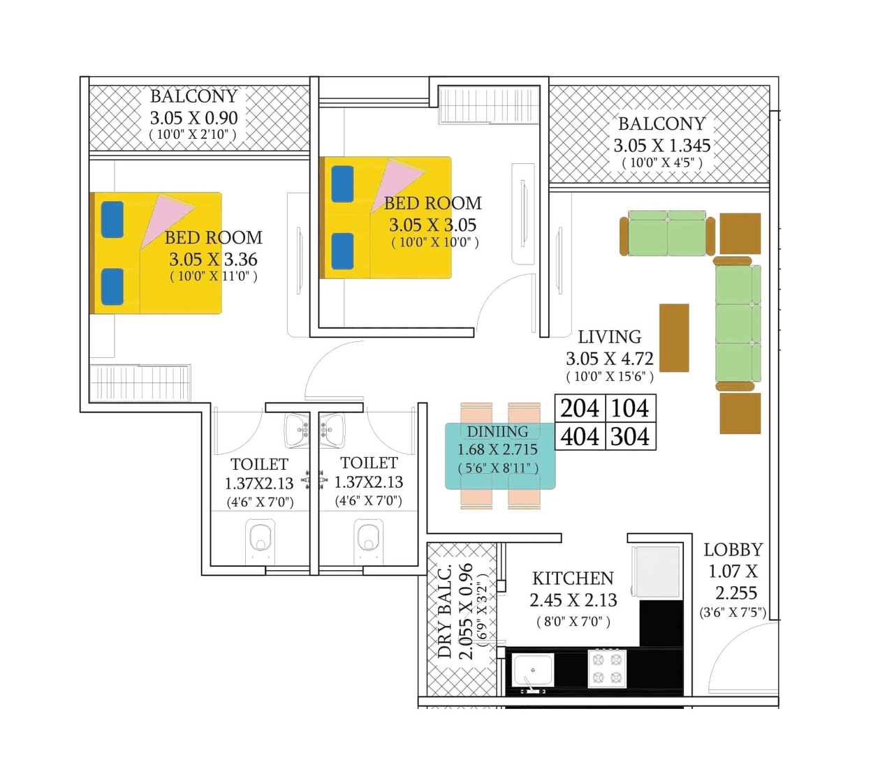 Unit plan - 729 sq.ft.