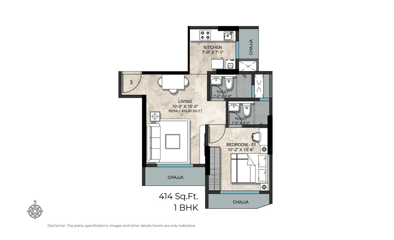 Unit plan - 414 sq.ft.