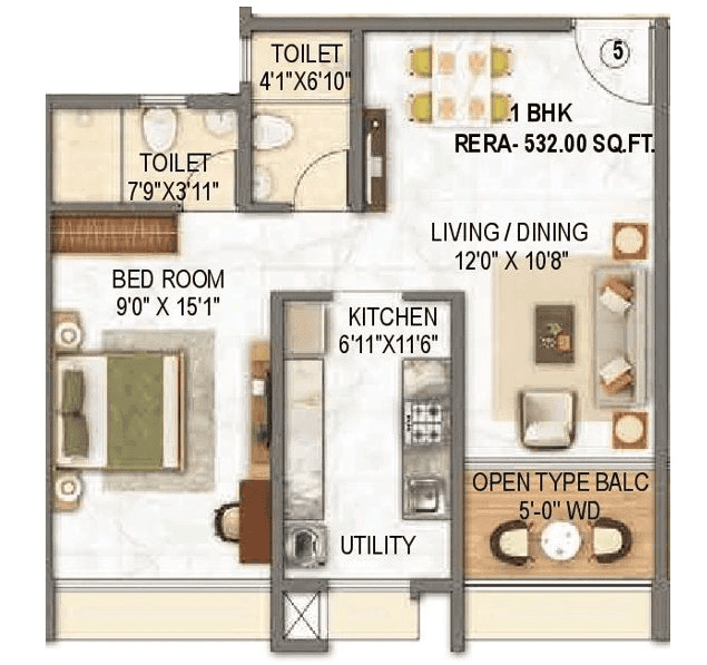 Unit plan - 532 sq.ft.