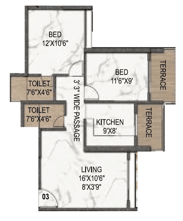 Unit plan - 734 sq.ft.