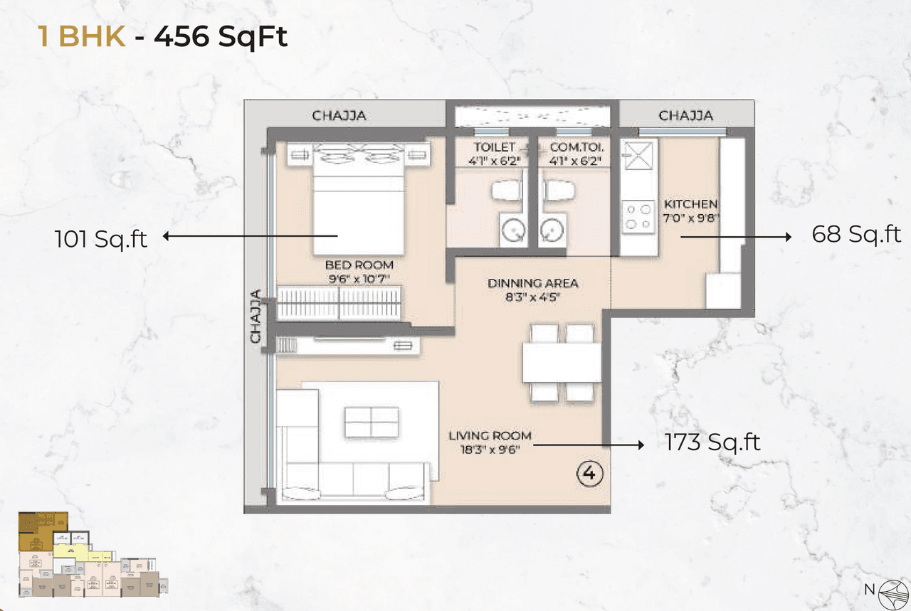 Unit plan - 456 sq.ft.