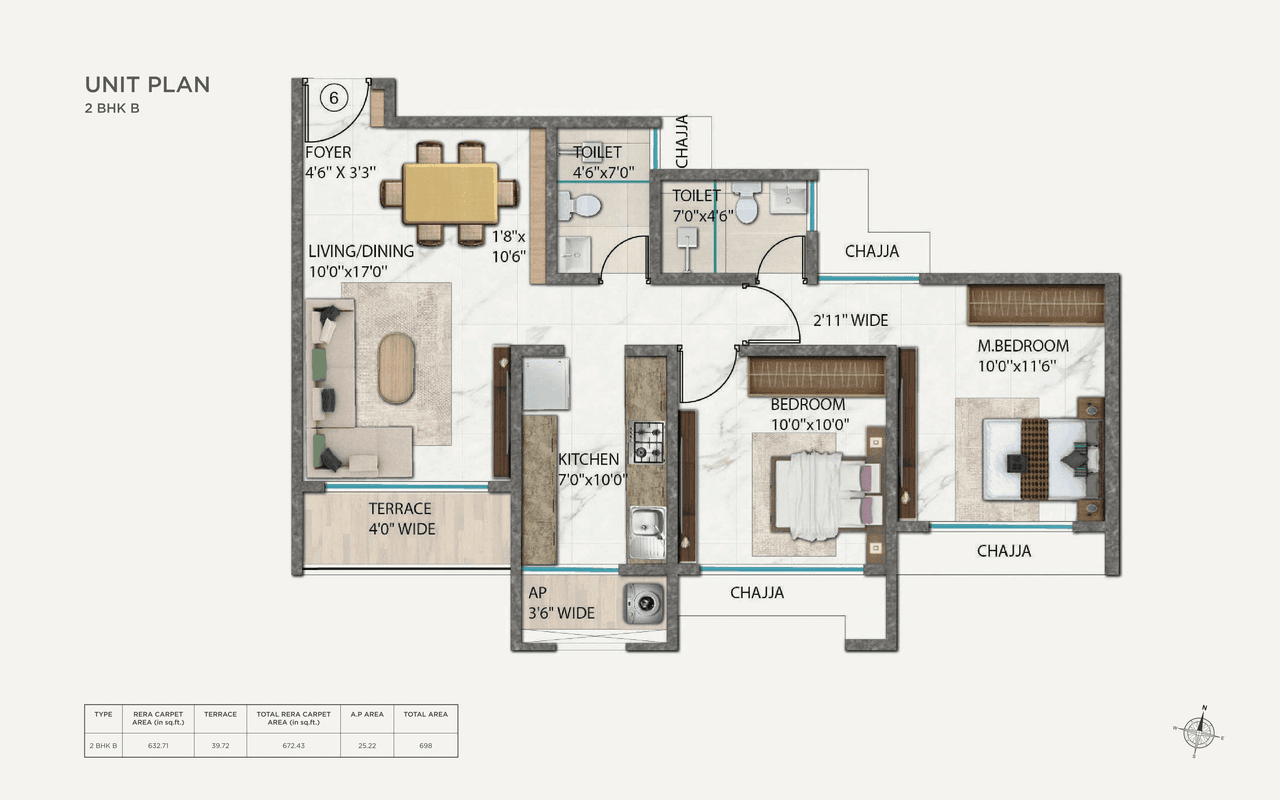 Unit plan - 698 sq.ft.