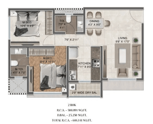 Unit plan - 604 sq.ft.