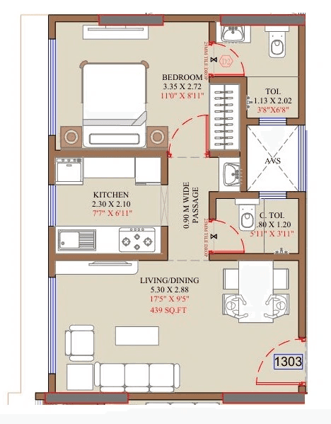 Unit plan - 439 sq.ft.