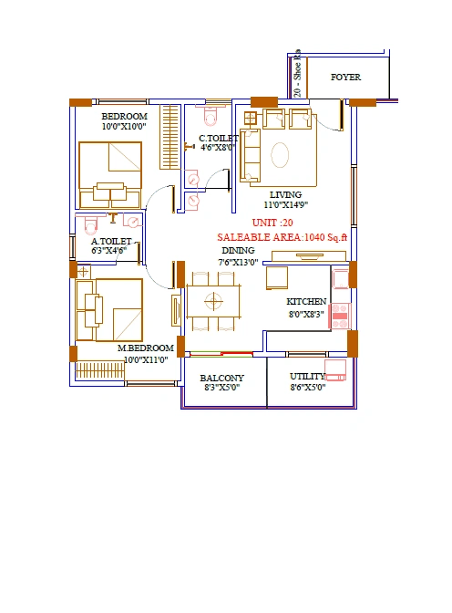 Unit plan - 696 sq.ft.