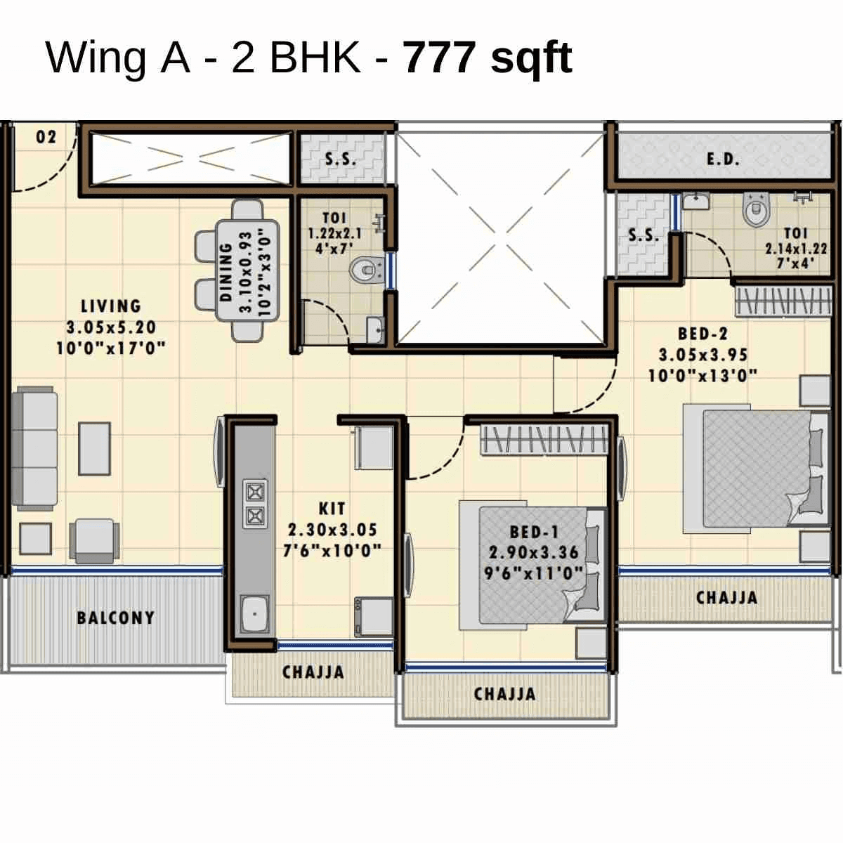 Unit plan - 777 sq.ft.