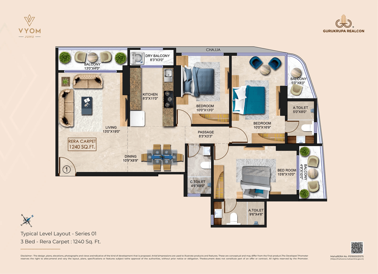 Unit plan - 1240 sq.ft.