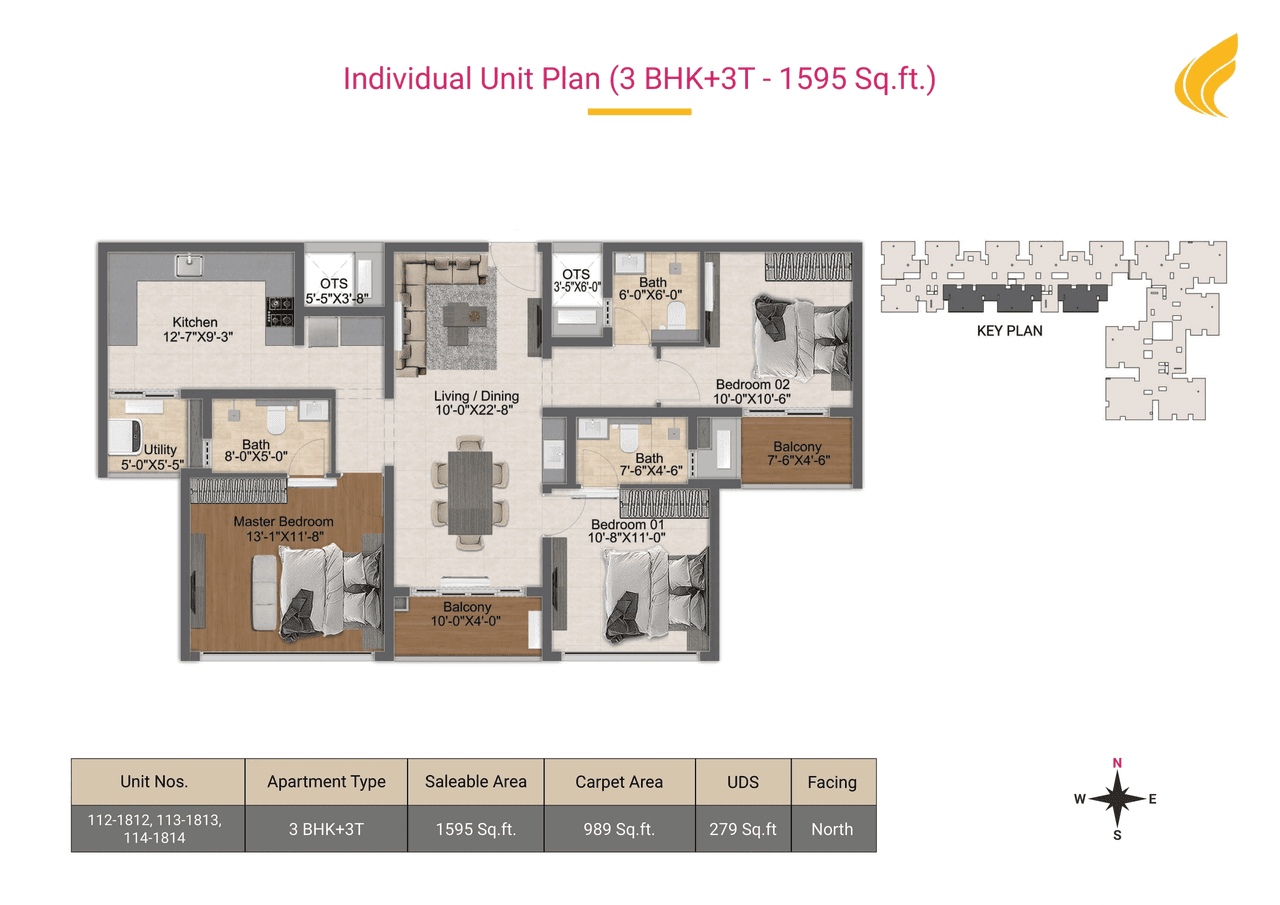 Unit plan - 989 sq.ft.