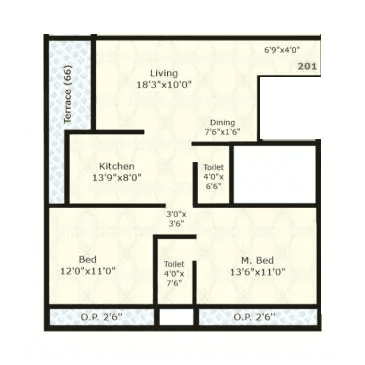 Unit plan - 698 sq.ft.