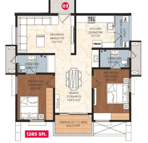 Unit plan - 955 sq.ft.