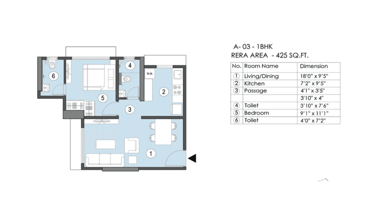 Unit plan - 425 sq.ft.