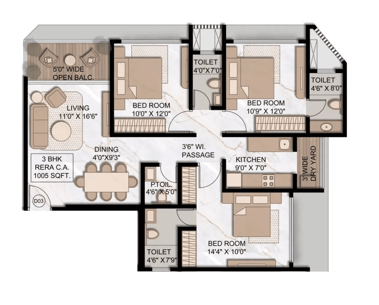 Unit plan - 1005 sq.ft.