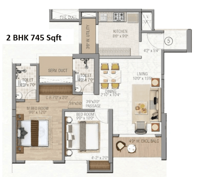 Unit plan - 745 sq.ft.