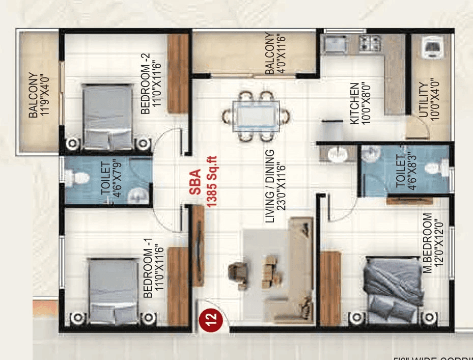 Unit plan - 1038 sq.ft.
