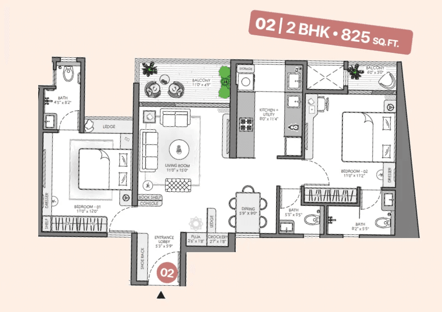 Unit plan - 825 sq.ft.