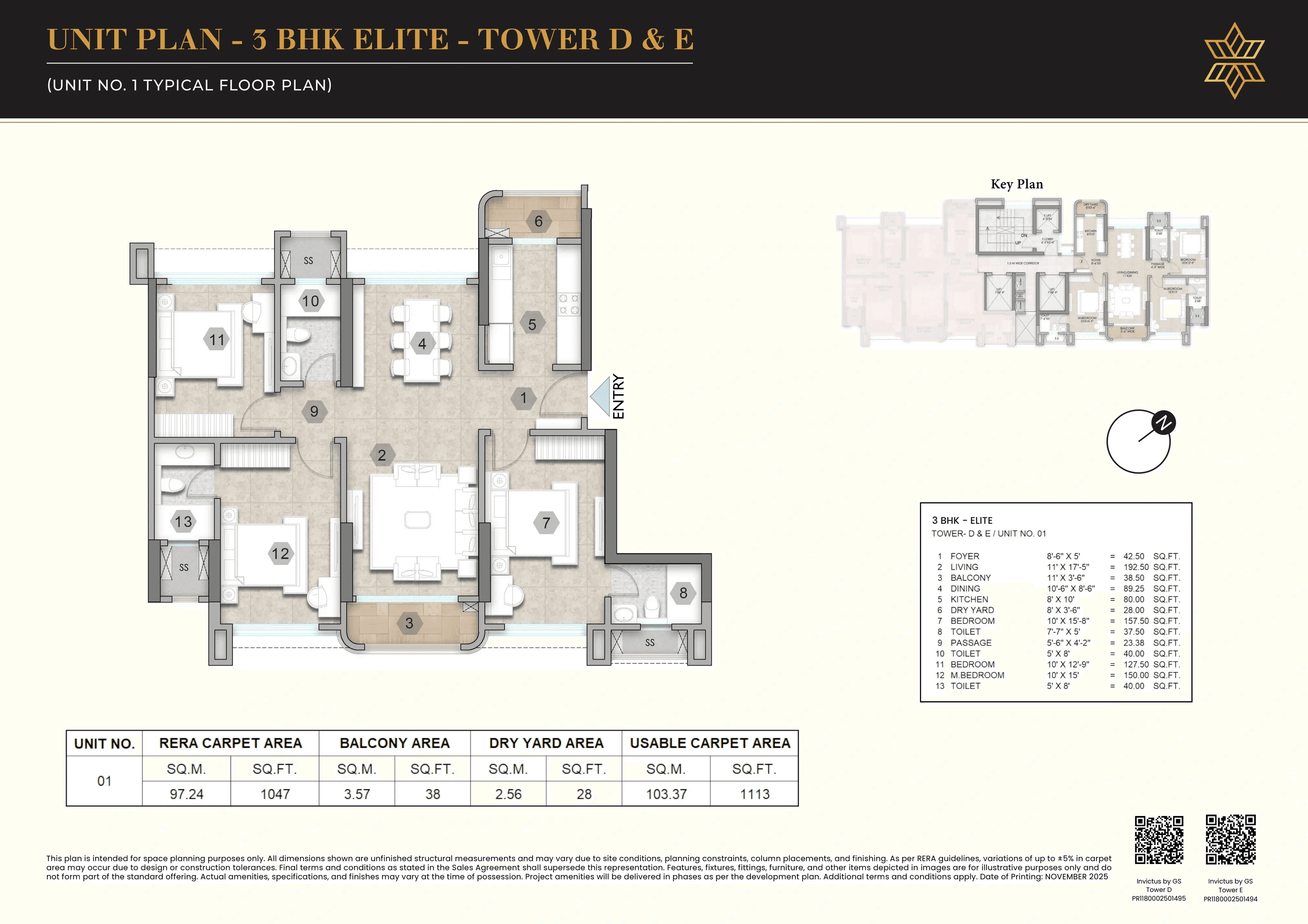 Unit plan - 1113 sq.ft.