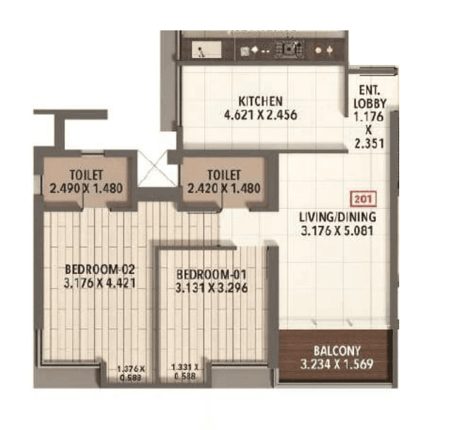 Unit plan - 834 sq.ft.
