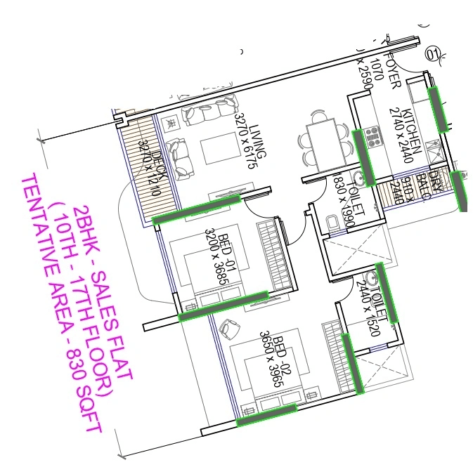 Unit plan - 830 sq.ft.