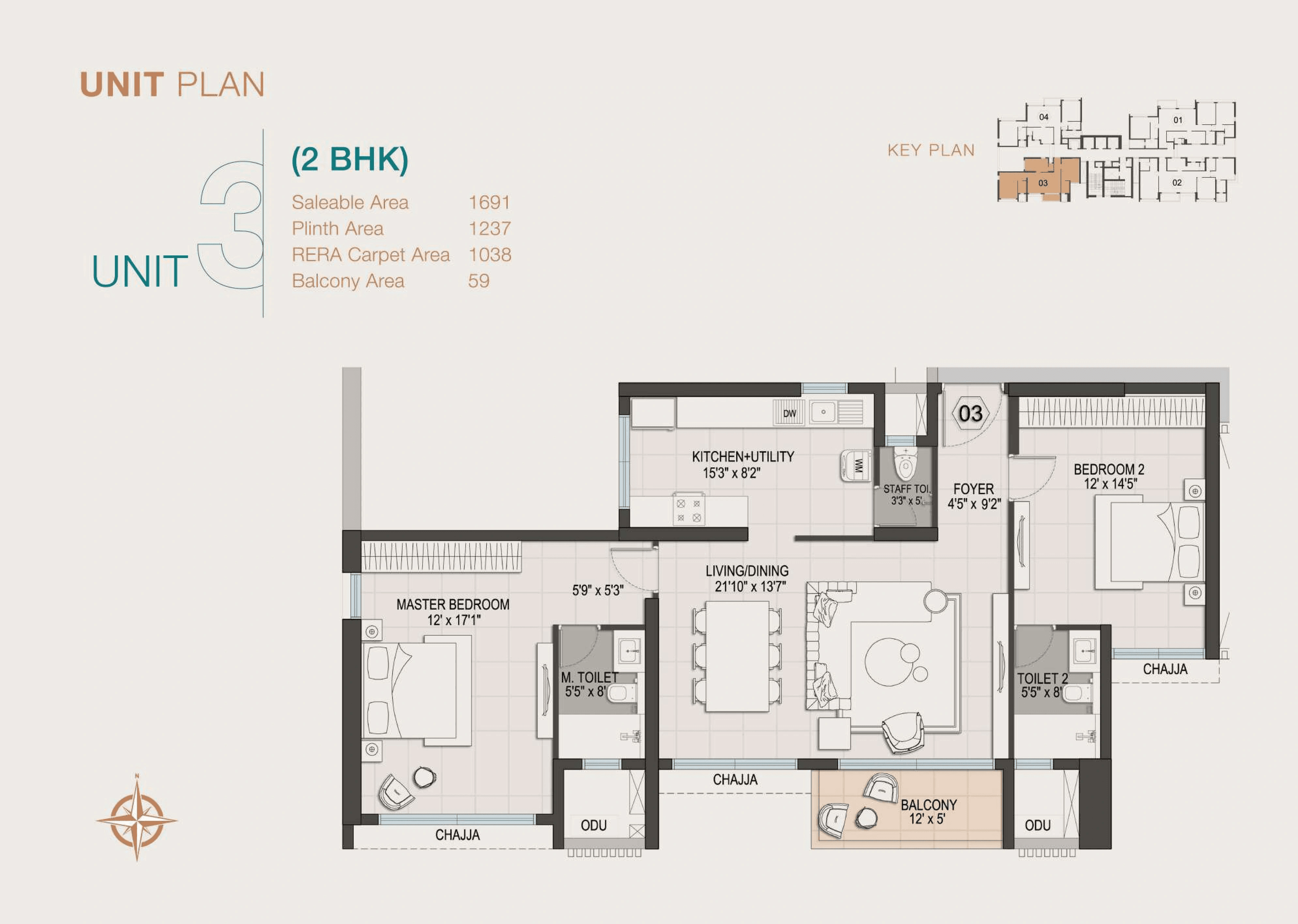 Unit plan - 1234 sq.ft.