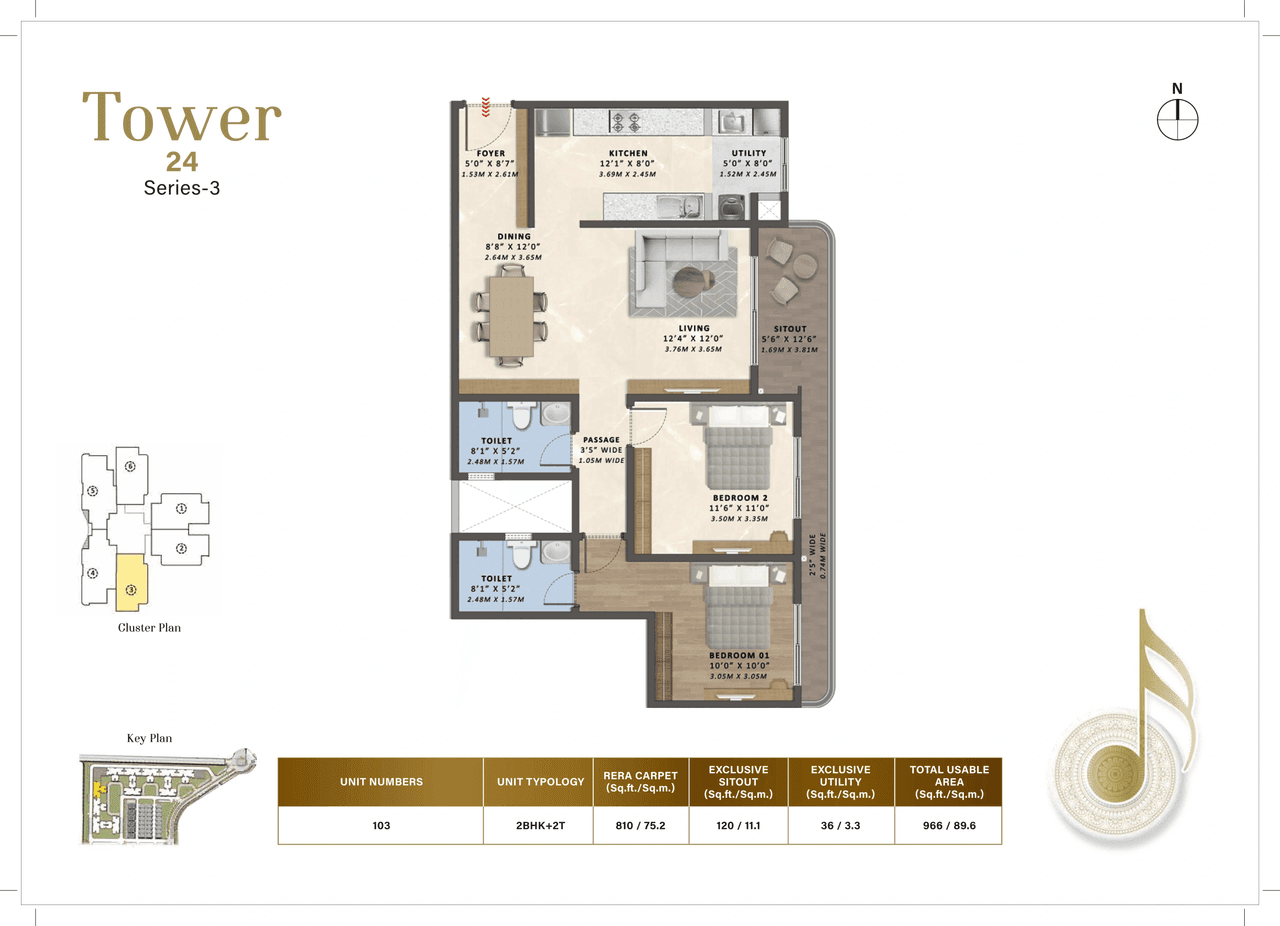 Unit plan - 966 sq.ft.