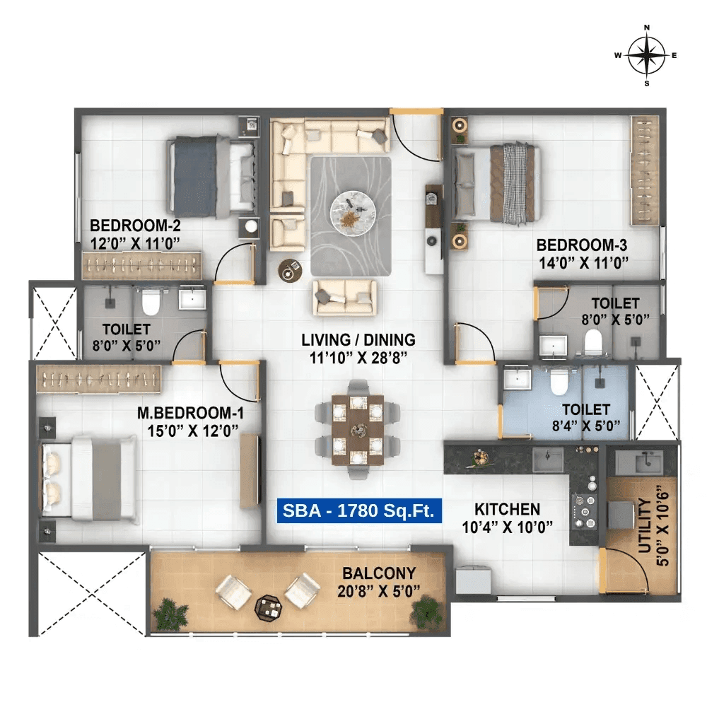 Unit plan - 1157 sq.ft.