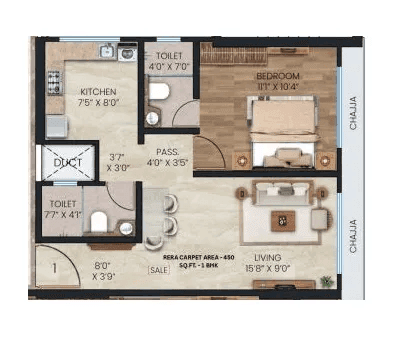 Unit plan - 450 sq.ft.