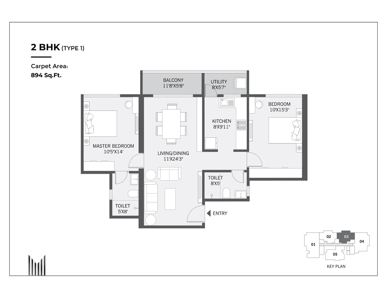 Unit plan - 893 sq.ft.