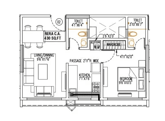 Unit plan - 430 sq.ft.